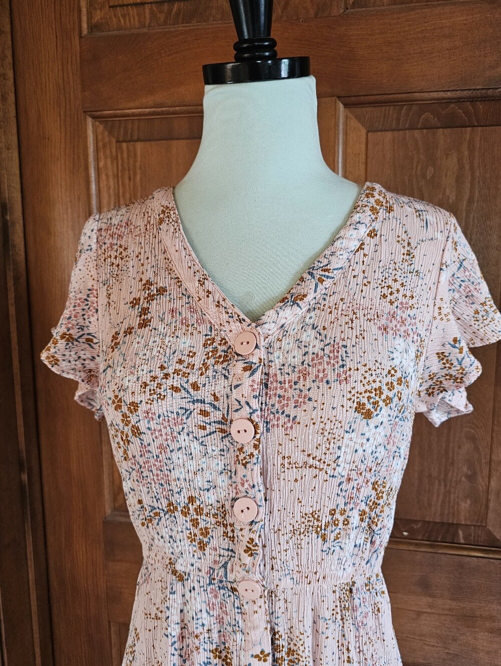 Pink Floral Dress with Button Front - Picture 2 of 5